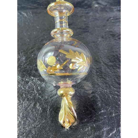 Handcrafted Glass Christmas Tree Holiday Ornament Gold Accents Leaf Design Bubbl - Picture 2 of 4
